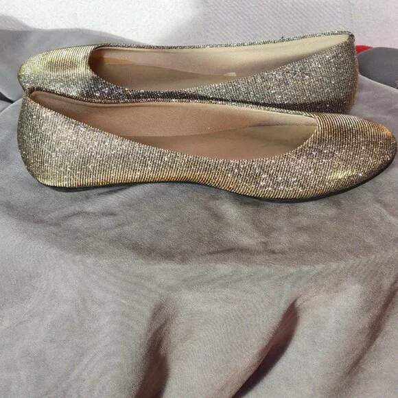 Lower East Side Gold Glitter Chelsea Dorado Fabric Upper Ballet Flat Size 7W - Picture 11 of 16